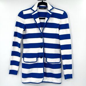 Lauren Ralph Lauren Womens Jacket Size XXS Blue Striped Knit Stretch Blazer